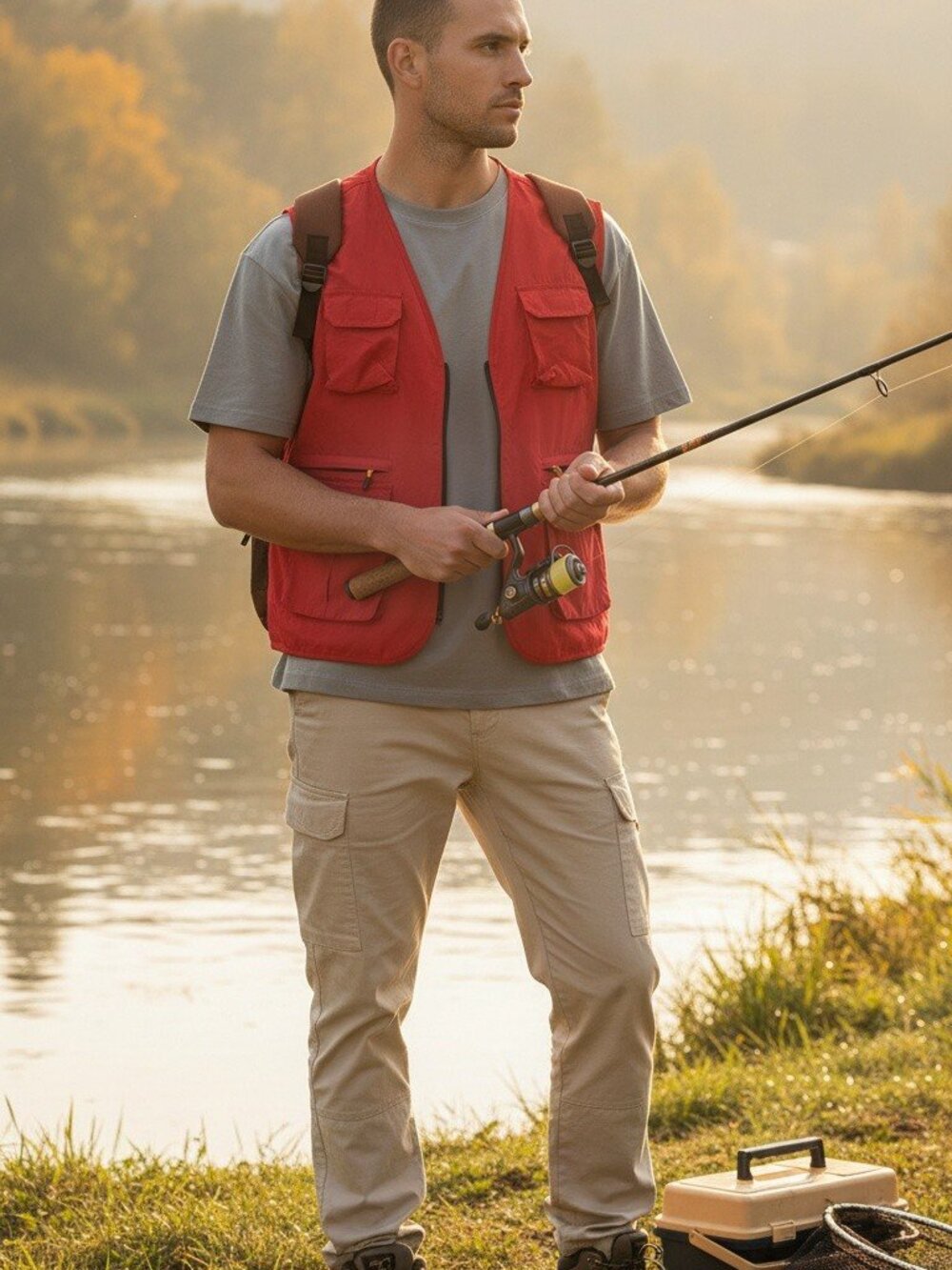 Red Utility Cargo Vest XXL - Gorpcore Techwear Fishing Travel Vest